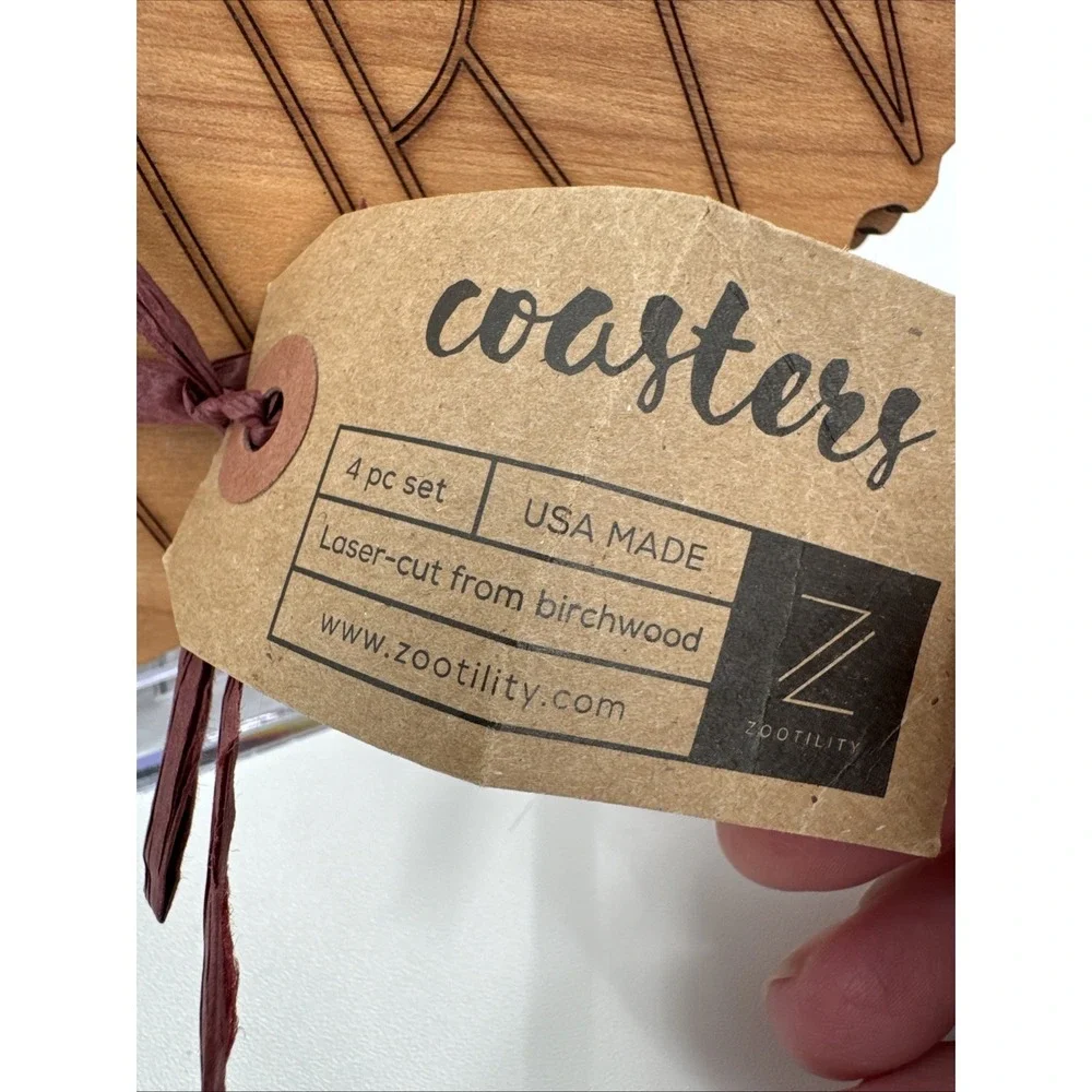 Zootility Coaster Set 4 California Made USA NEW Laser Cut Birchwood‎